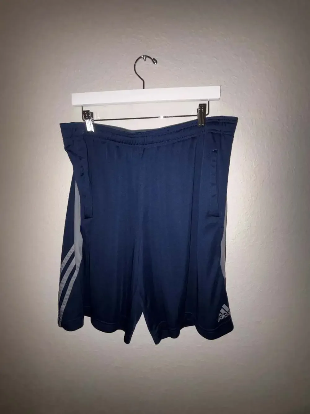 Adidas Climalite Navy Blue Athletic Training Shorts with Three-Stripe Detail